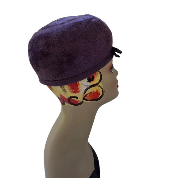 1960s Mr D French Room Lavender Fur Felt Hat | Vintage Rhinestone Pillbox - Picture 7 of 12